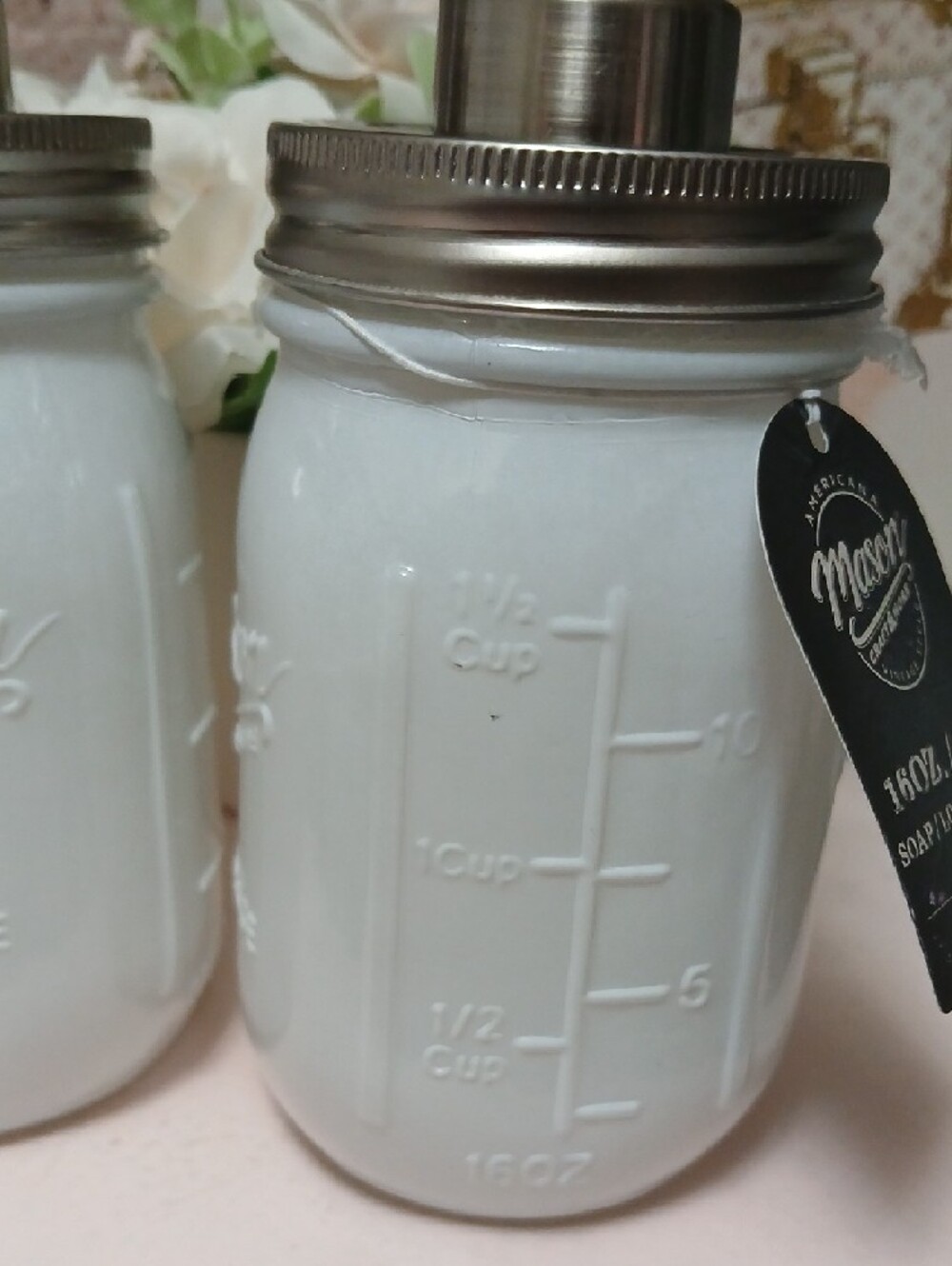 Mason White Embossed Glass Soap & Lotion Pump Set NWT - Picture 4 of 6